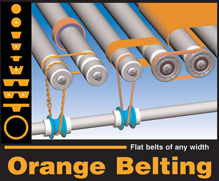 Orange round, vee, and flat belts belting