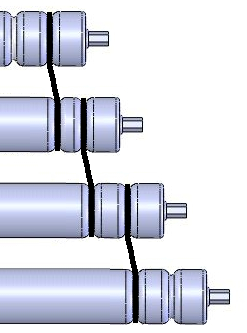Skewed rollers with misaligned grooves